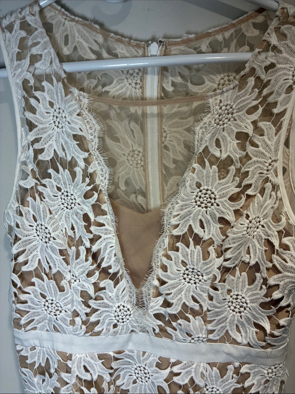 Adrianna Papell Ivory Lace Nude Illusion Fit & Flare Cocktail Dress 12 - Picture 4 of 9
